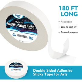 TSSART Ultra-Thin Permanent Double-Sided Tape - Double Sided Adhesive Sticky Tape for Arts, Crafts, Photography, Scrapbooking, Tear-by-Hand - Acid Free 1 Inch Wide 180FT Long