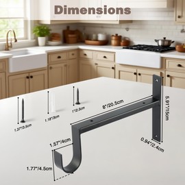 OVOV Heavy Duty Closet Rod Bracket 4 Pack Wall Mounted Black Closet Shelf Brackets with Rod Holder 8 Inch Metal Shelf Support for Hanging Clothes and Home Storage