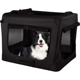 Soft Dog Crate - 32x23.25x23 Collapsible Dog Crate for Medium Pets - Portable Travel Pet Crate with 3 Doors, Mesh Windows, and Removable Divider - Travel Accessories by PETMAKER (Black)
