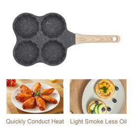 ETAINGYEUN 4 Cup Egg Pan Nonstick Aluminum Easy Clean Omelette Pan Versatile Breakfast Skillet for Eggs Healthy Granite Egg Frying Pan with Wooden Handle Gas Stove Pancake Pan (Smiley Version)
