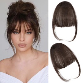 JAMBALAYA Clip In Bangs Dark Brown Bangs Wispy Bangs Hair Clip Human Hair Fake Bangs Fringe With Temples Hairpieces Daily Wear Curved Bangs