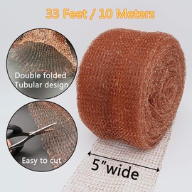 Copper Net, 12.5 cm x 10 m, 100% Pure Copper Net, Rolled Copper Braid, Gap Blocker for Building Holes, Protecting Seedlings and Seeds, Cleaning Barbecue, Filling Fabric Yourself