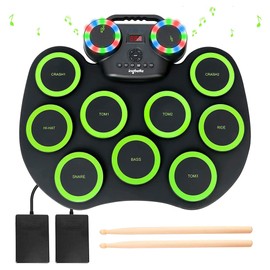 Electronic Drum Set, 9 Drum Pads, Roll up Electric Drum Set with Headphone Jack, Built-in Dual Speaker, Drum Stick, Foot Pedals, Best Gift for Christmas Holiday Birthday