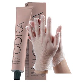 IgoraAbsolutes 7-70 Medium Blonde Copper Natural Permanent Hair Color 2 Fl Oz and Clear Powdered Medium Vinyl Gloves (Bundle)
