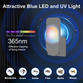 Flying Insect Trap, Remote & Touch Control Fly Trapper, Plug-in Mosquito Killer Indoor Color Changing Night Light, Gnat Moth Catcher 6-Color RGB LED Nightlight (1 Devices + 7 Glue Cards)