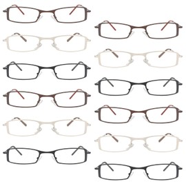 LUR 12 Pack Stainless Steel Metal Reading Glasses for Men & Women Thin Frame Readers +1.00