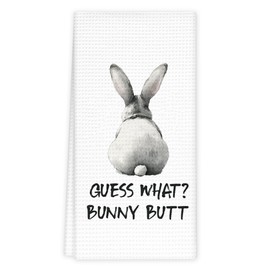 fZSZSD Funny Easter Bunny Kitchen Towels, Guess What? Bunny Dish Towel for Kitchen, Easter Rabbits Tea Towels, Rabbit Lovers Hand Towel for Bathroom, Rabbit Lover Gifts, 16x24 Inch