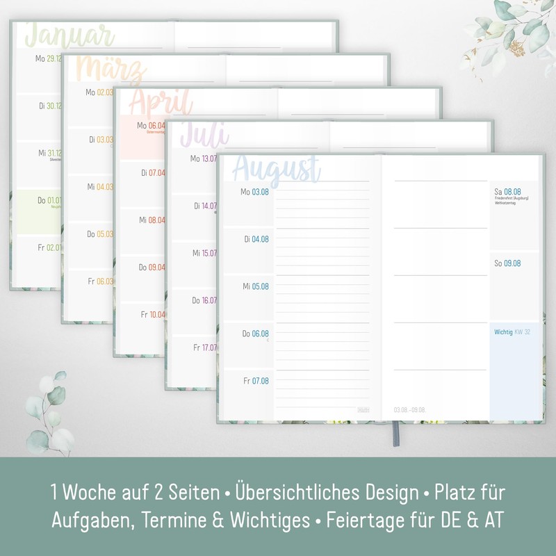 Häfft - Timer A6 Slim 2025/2026 "Minty Leaves" Student Calendar