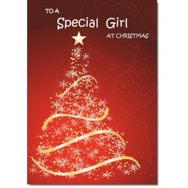doodlecards Special Girl Christmas Card Red Abstract Christmas Tree Medium Size Christmas Card for Special Girl with Plain Envelope