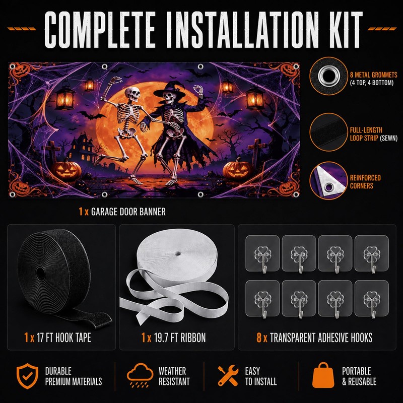 Halloween Garage Door Cover 7 x 16 ft, Skeleton Dance