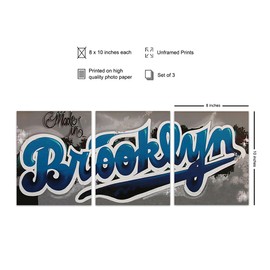 Brooklyn Wall Art - NYC Wall art - New York Decor - Graffiti Decor Photo Set - 8x10 Urban Hip Hop Street Art Mural - Home Decoration for Apartment, Bedroom, Living Room - New Yorker Gifts