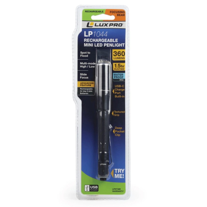 LUXPRO LP1044 Rechargeable Focusing Penlight 360 Lumen LED Flashlight