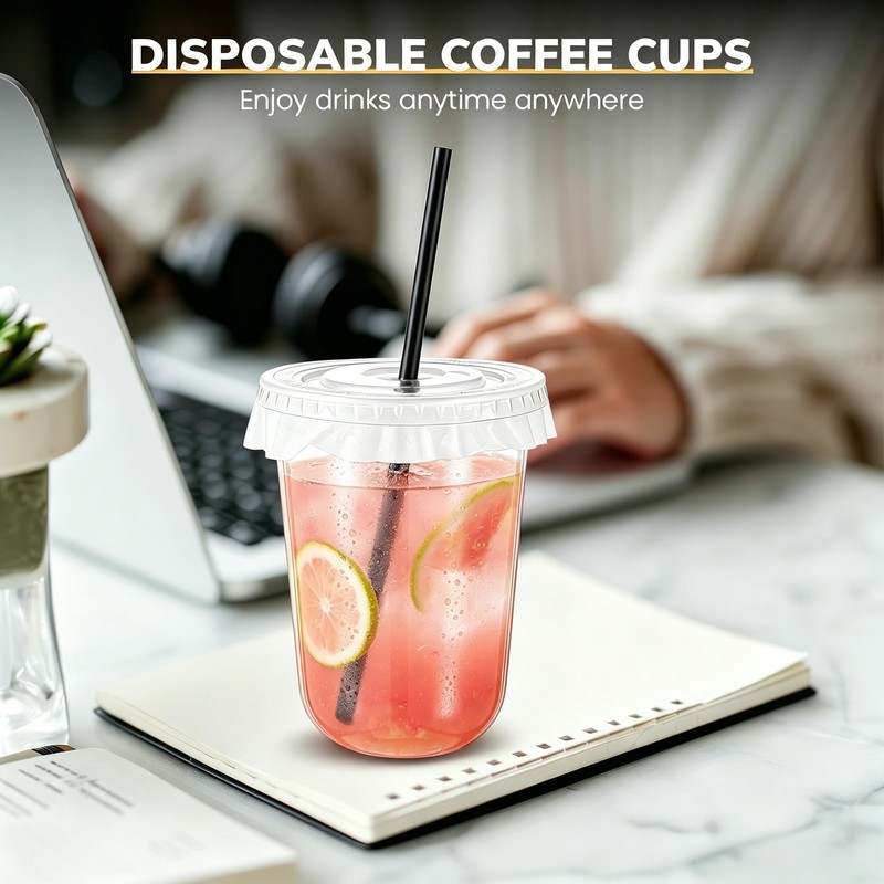 Ziliny 50 Sets Clear Plastic Cups with Lids, Straws, and