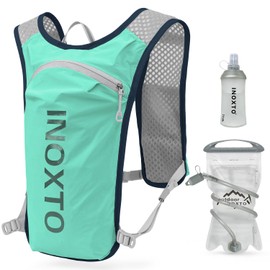 INOXTO Sports Water Bag Vest with 1.5 L Hydration Bladders Running Vest Backpack for Outdoor Hiking Trail Marathon Cycling Race Camping Men and Women (Light Green, Standard)