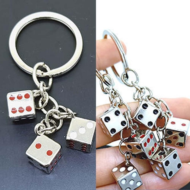 Retro Dice Keychain Accessories,Silver Metal Dice Keychain with Dots,Stylish and
