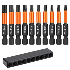 OUMUIK Torx bit set for screwdrivers, 10 pieces, length 50 mm, 1/4 inch hex shank, with dispenser box