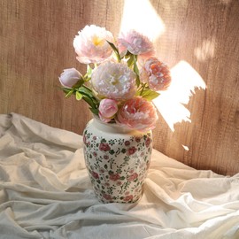 Ronasip 10" Floral Farmhouse Vases Retro Crackle Glaze Ceramic Vase Rustic Pitcher Vases Decorative Vintage Vase for Home Decor, Living Room, Kitchen Flowers NOT Included(Beige, 10.24 * 6.69")