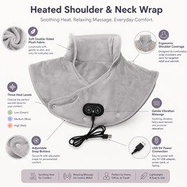 Heated Neck and Shoulder Wrap for Relaxation – 3-Level Warming Pad with Vibration for Home, Office & Travel