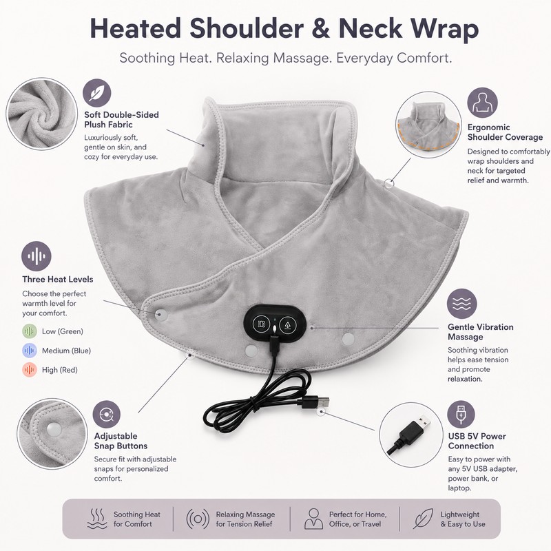 Heated Neck and Shoulder Wrap for Relaxation – 3-Level Warming