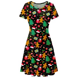 Christmas Tree Dress for Women Xmas Gift Print Black Ugly Christmas Skate Dress L