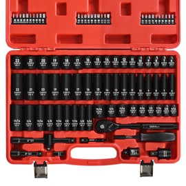 EGOFIX 3/8" Drive Impact Socket Set, 90 Piece Metric Socket (6-22mm) and Standard SAE Size (5/16-15/16 inch) 6 Point, with 72-Teeth Ratchet Wrench, Mechanics Tool Kit for Automotive Repair