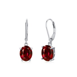 925 Sterling Silver Created Oval Garnet Earrings for Women, January Birthstone Earrings, Jan Birthday Dangle Drop Earrings Jewelry for Women Girls