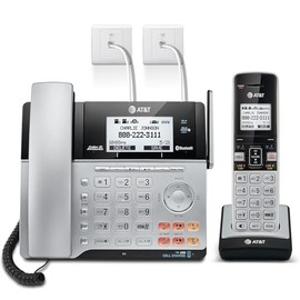 AT&T TL86103 DECT 6.0 Connect to Cell 2 Line Answering System with Caller ID/Call Waiting, 1 Corded & 1 Cordless Handset, Silver/Black