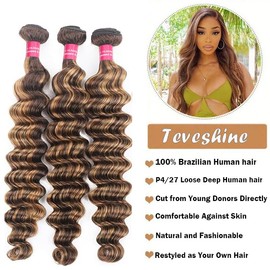 Ombre Human Hair Bundles With Closure Loose Deep Wave Bundles 4x4 HD Lace Closure 12 14 16+12inch Brown Highlight Colored Bundle Human Hair With Closure