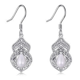 Pearl Drop Earrings Sterling Silver Celtic Knots Dangle Earrings Twisted Pearl Jewellry for Women