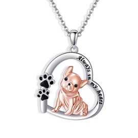 AXOMY French Bulldog Gifts 925 Sterling Silver Heart French Bulldog Pendant Necklace Dog Jewelry Gifts for Women