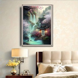 Semneroy Waterfall Landscape Diamond Art Kits for Adult,Flower Gazebo Diamond Painting Kits,Full Drill Paint with Diamond Dot Gem Art Painting for Home Decor 12x16 inch