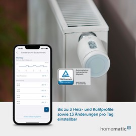 Homematic IP Smart Home Radiator Thermostat - Pure, Digital Thermostat Heating, Control via App, Alexa, Google Assistant, Easy Installation, Energy Saving, 161046A0