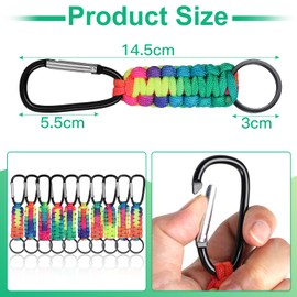 efuturetime 10 x Carabiner Key Chain Paracord with Colourful Band Short, Key Carabiner Climbing Hook for Travel, Camping, Sports, Colourful