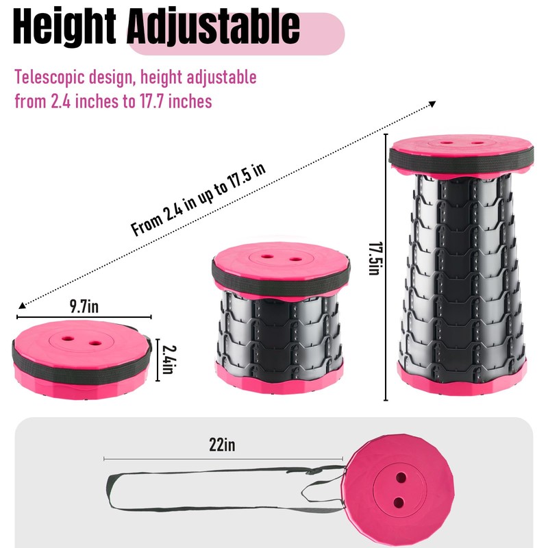 Doseno Upgraded Foldable Stool Thickened, Portable Collapsible Stool Retractable Stool