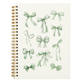 ULEGIE Coquette Bow Notebook Journal, Preppy Notebook, Girly Notebook, Pink Aesthetic Notebook, Pink Desk Accessories for Women, Preppy Office Supplies, Bow School Supplies 5.5x8.3（Green