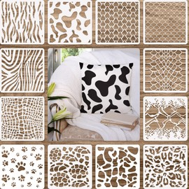 12 Pieces Animal Print Stencils Painting Templates Drawing Stencils DIY Design Stencils for Scrapbooking Drawing Tracking DIY Furniture Wall Floor Decor (7.87 x 7.87 Inches)