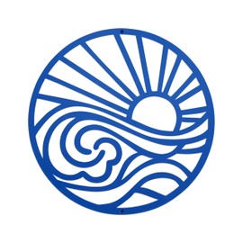 Urbraneco Oceanic Harmony Metal Wall Art - Minimalist Sun & Wave Circular Design in Serene Blue, Weatherproof Coastal Decor for Beach House/Pool/Patio, 11.4"x11.4"