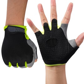 WULI Cycling Gloves Half Finger Men's and Women's Fitness Gloves for Cycling, Breathability, Anti Slip Yoga Equipment, Anti cocooning, Wrist Protection Thickened Palm (Green, Medium)