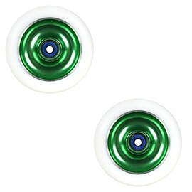 Kick Push Aluminum hub Scooter Wheels with Bearings, Green/White, 100mm