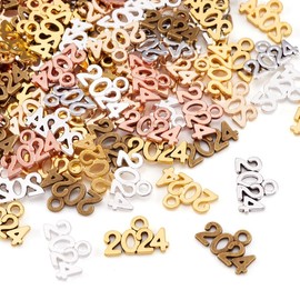 Cheriswelry 140Pcs 7 Colors Alloy Pendants Golden Metal 2024 Year Bulk Letter Pendants Graduation Tassel Charm For Cap Design Keychain Necklace DIY Jewelry Making