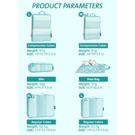 Bagail Ultralight Packing Cubes 7 Set, 3 Compression Packing Cubes 3 Packing Organizers With 1 Shoe Bag-Leaf Mesh