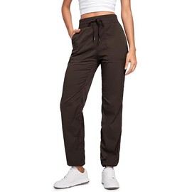 CRZ YOGA Lightweight Workout Pants for Women Casual Ruched Straight Leg Pants Work Gym Athletic Pants with Pockets Hot Fudge Brown Medium