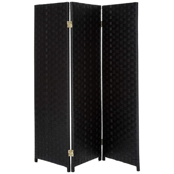 Oriental Furniture 4 ft. Tall Woven Fiber Room Divider - Black - 3 Panel