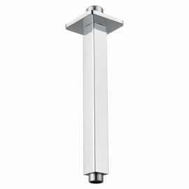 Voolan Shower Arm with Flange, Ceiling Mounted Fixed Shower Pipe, Bathroom Straight Rain Shower Replacement Arm, Universal Connection 1/2 NPT (8 Inch Square, Chrome)