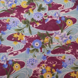 Unbranded Cotton Quilt Fabric Asian Floral Water By the 1/2 Yard Craft Material #809