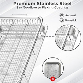 Air Fryer Basket for Oven,Extra Large 18.8" x 12.8" Oven Air Fryer Basket and Tray Set with 30 PCS Parchment Papers, THORSES Thickened Stainless Steel Air Fryer Pan and Crisper Tray for Frying Baking