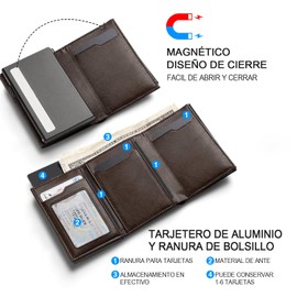 Carteras para Hombre，Tarjetero de cuero, Billetera para Hombre，RFID Bloqueo Antirrobo Tarjetero para Caballero Plegable, Con Bolsillo de Moneda Billetera para,Regalos para hombre- marrón