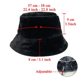 Kejea Fuzzy Bucket Hat Women Men with Ear Flaps Furry Cute Bucket Hats Winter Warm Fisherman Cap A-Black