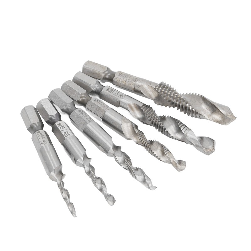 6PCS Hex Shank Combination Drill Tap 3 in 1 HSS