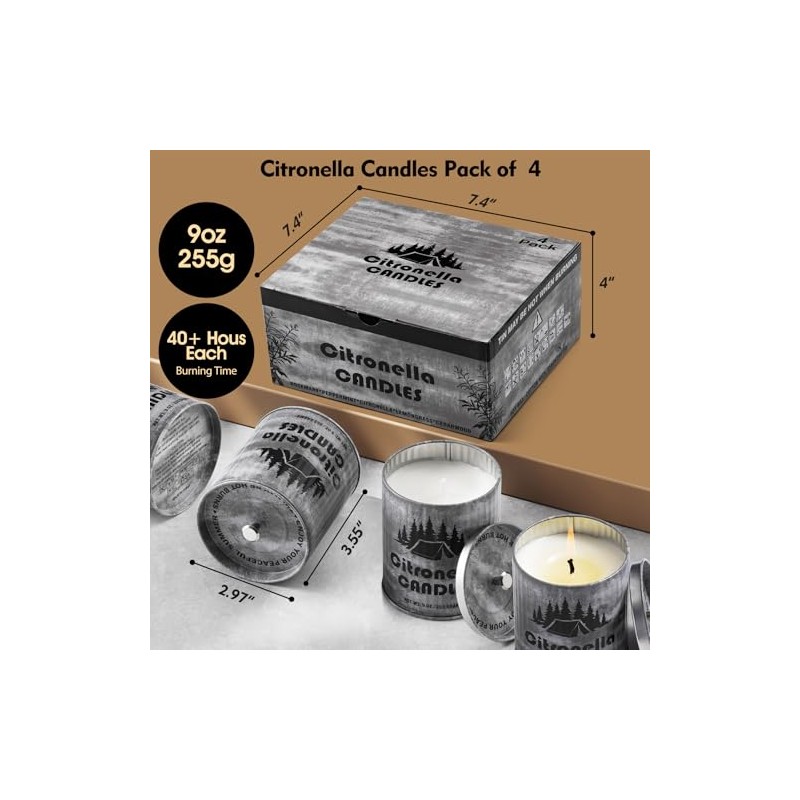 Citronella Candles Set - 4-Pack Natural Soy Wax Candles